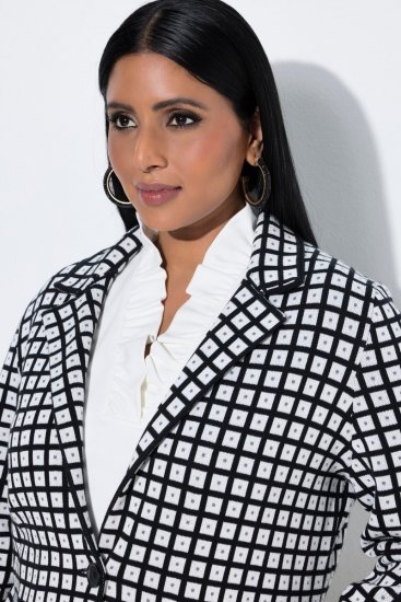 Ulla Popken 855173 Geruite gebreide blazer Gebroken wit - Blazers - Blazers in grote maten voor dames