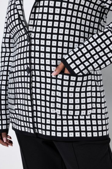 Ulla Popken 855173 Geruite gebreide blazer Gebroken wit - Blazers - Blazers in grote maten voor dames