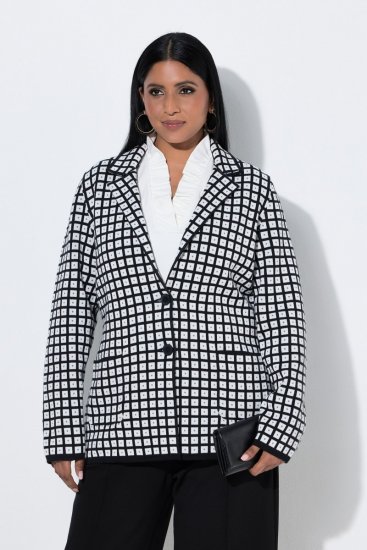 Ulla Popken 855173 Geruite gebreide blazer Gebroken wit - Blazers - Blazers in grote maten voor dames