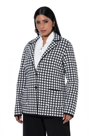 Ulla Popken 855173 Geruite gebreide blazer Gebroken wit - Blazers - Blazers in grote maten voor dames