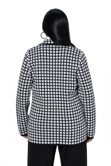 Ulla Popken 855173 Geruite gebreide blazer Gebroken wit - Blazers - Blazers in grote maten voor dames