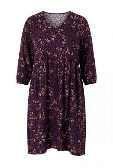 Ulla Popken 855270 Bedrukte jersey jurk met V-hals Zwart - Jersey jurken - 