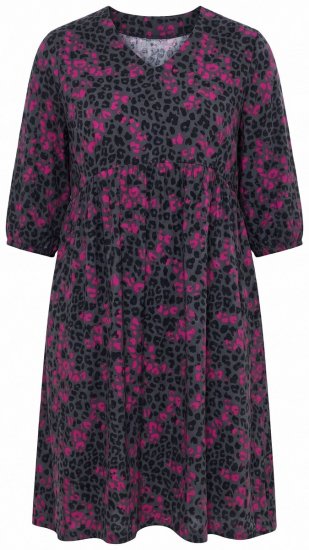 Ulla Popken 855270 Bedrukte jersey jurk met V-hals Antraciet - Jersey jurken - 