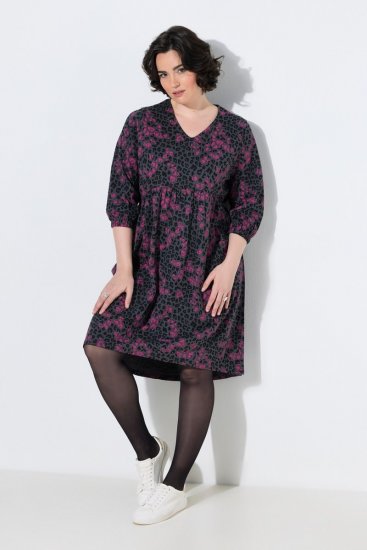 Ulla Popken 855270 Bedrukte jersey jurk met V-hals Antraciet - Jersey jurken - 