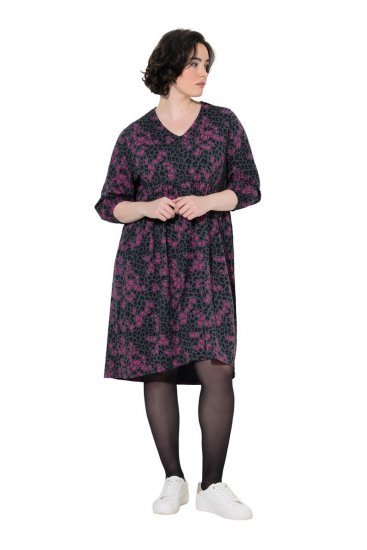 Ulla Popken 855270 Bedrukte jersey jurk met V-hals Antraciet - Jersey jurken - 