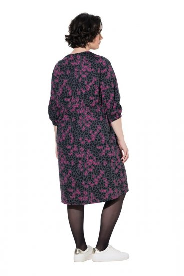 Ulla Popken 855270 Bedrukte jersey jurk met V-hals Antraciet - Jersey jurken - 