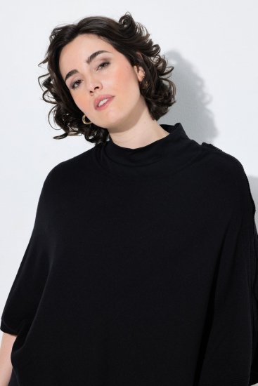 Ulla Popken 855277 Gebreide poncho met puntzoom en boothals Zwart - Poncho's & capes - 