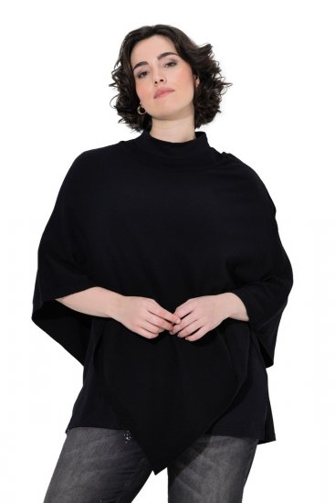 Ulla Popken 855277 Gebreide poncho met puntzoom en boothals Zwart - Poncho's & capes - 
