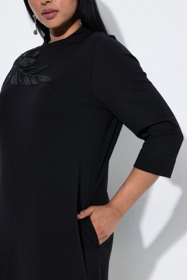 Ulla Popken 855373 Bedrukte jersey jurk Zwart - Jersey jurken - 