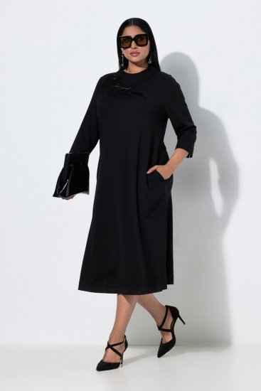 Ulla Popken 855373 Bedrukte jersey jurk Zwart - Jersey jurken - 