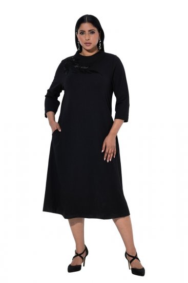 Ulla Popken 855373 Bedrukte jersey jurk Zwart - Jersey jurken - 