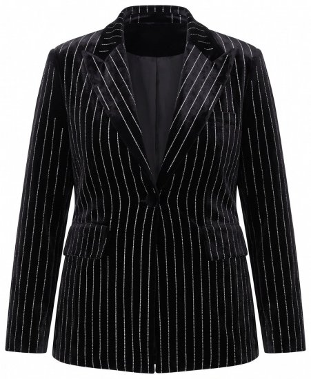 Ulla Popken 855499 Fluwelen blazer met strass Zwart - Blazers - Blazers in grote maten voor dames