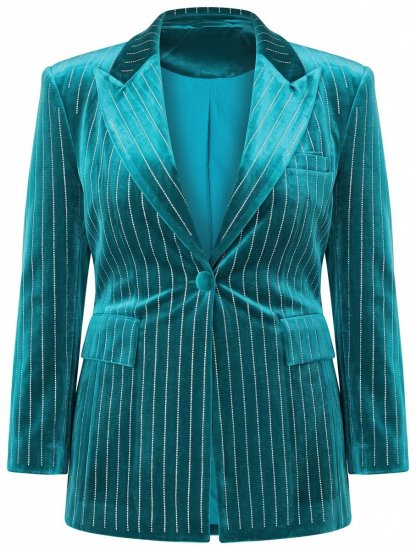 Ulla Popken 855499 Fluwelen blazer met strass Turquoise - Blazers - Blazers in grote maten voor dames