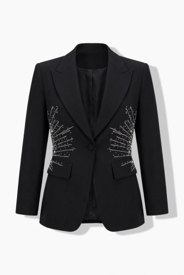 Ulla Popken 855550 Getailleerde blazer met glittersteentjes Zwart - Blazers - Blazers in grote maten voor dames