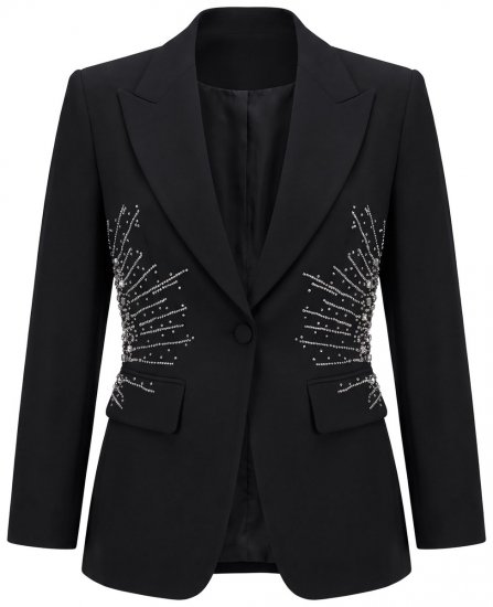 Ulla Popken 855550 Getailleerde blazer met glittersteentjes Zwart - Blazers - Blazers in grote maten voor dames