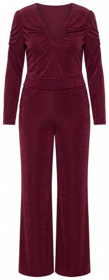 Ulla Popken 855622 Jumpsuit met lange mouwen en V-hals Wijnrood - Jumpsuits - Jumpsuits in Grote Maten