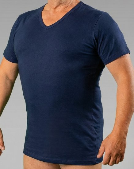 20 Nodi 9001 Short Sleeve V-Neck in Stretch Cotton Navy - Undershirts - 