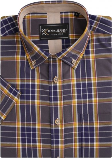 Kam Jeans 6282 Casual SS Check Shirt Navy - Overhemden - Overhemden Grote Maten Heren