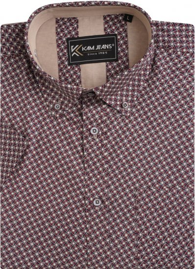 Kam Jeans 6280 All Over Geo Print Shirt Burgundy - Overhemden - Overhemden Grote Maten Heren