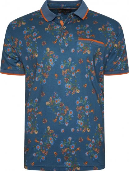 Kam Jeans 5494 Digital Floral Print Polo Blue - Polo shirts - Grote Maten Poloshirts Heren