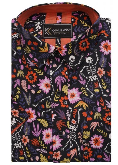 Kam Jeans 6041 Skeleton Digital Print Shirt Navy - Overhemden - Overhemden Grote Maten Heren