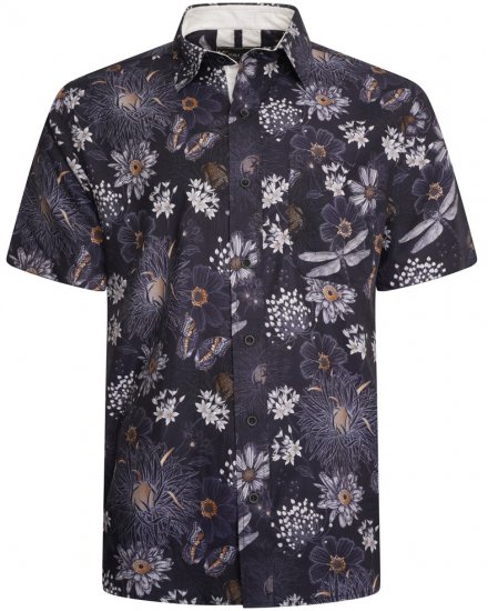 Kam Jeans 6045 Dragonfly Digital Print Short Sleeve Shirt Navy - Overhemden - Overhemden Grote Maten Heren