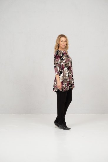 Scandinavian Caramel Flower Petals Tunic Brown - Bedrukte T-shirts voor dames - 