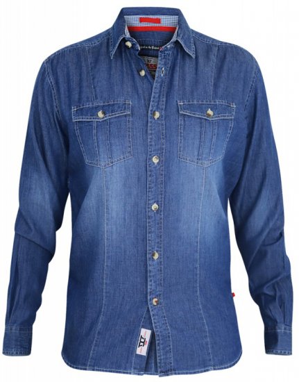 D555 Adcock Long Sleeve Vintage Denim Shirt - Overhemden - Overhemden Grote Maten Heren
