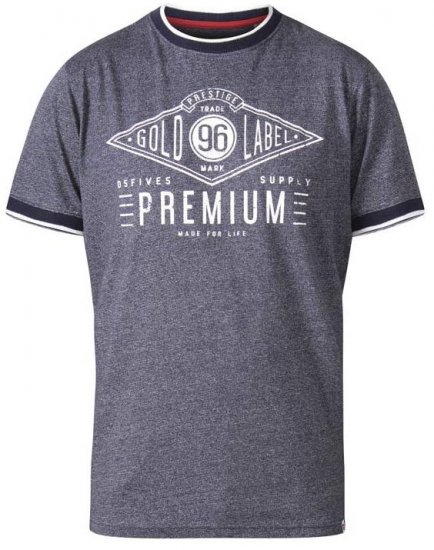 D555 Alister Premium Chest Printed Ringer T-Shirt Navy - T-shirts - Grote Maten T-shirts Heren