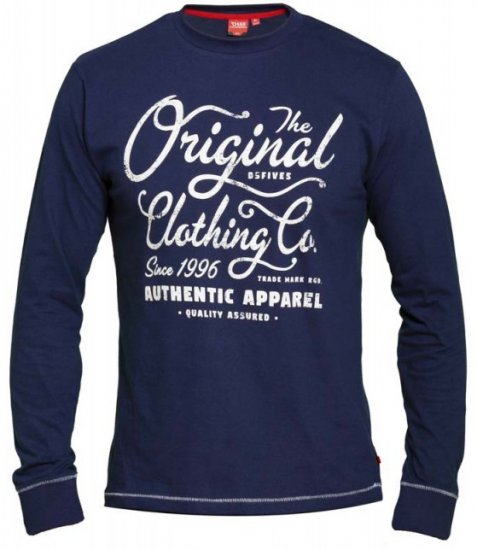 D555 Austin Long Sleeve T-shirt Navy - T-shirts - Grote Maten T-shirts Heren