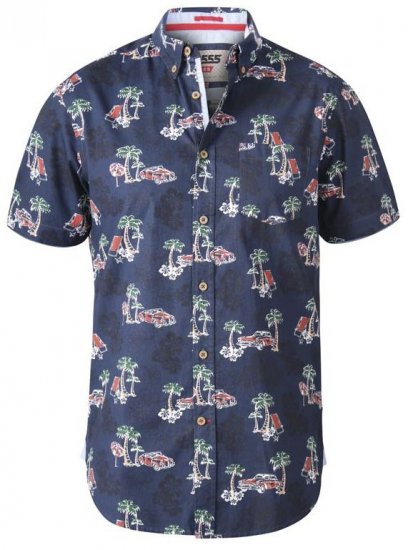 D555 Avenger Classic Car And Palm Tree Short Sleeve Shirt Navy - Overhemden - Overhemden Grote Maten Heren
