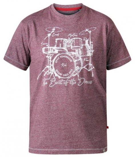 D555 Blunt Drum Set Crew Neck Printed T-Shirt Burgundy - T-shirts - Grote Maten T-shirts Heren