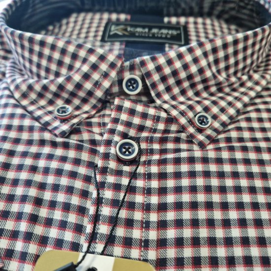 Kam Jeans 6302 Casual Gingham Check Shirt Navy - Overhemden - Overhemden Grote Maten Heren