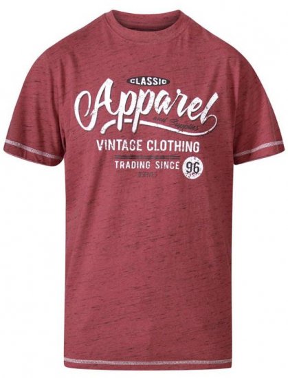 D555 Douglas Classic Apparel Crew Neck Printed T-Shirt Red Reno - T-shirts - Grote Maten T-shirts Heren
