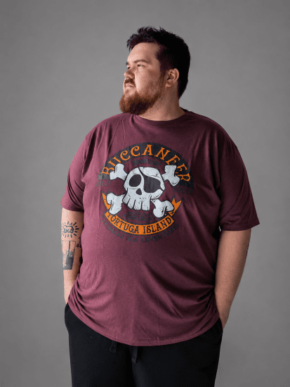 Kam Jeans 5753 Buccaneer Print T-Shirt BURGUNDY MARL - T-shirts - Grote Maten T-shirts Heren