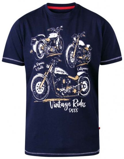 D555 Ellis Motorbike Trio Crew Neck T-Shirt Navy - T-shirts - Grote Maten T-shirts Heren