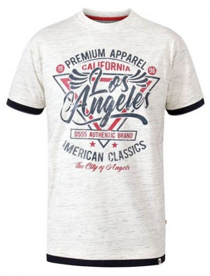 D555 Ellwood Los Angeles Crew Neck Printed T-Shirt Off White Reno - T-shirts - Grote Maten T-shirts Heren