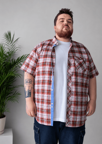 Kam Jeans 6368 Checked Short Sleeve Shirt Red - Overhemden - Overhemden Grote Maten Heren