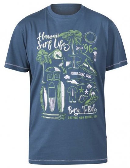 D555 Fernsby Hawaii Surf Crew Neck T-Shirt Teal - T-shirts - Grote Maten T-shirts Heren