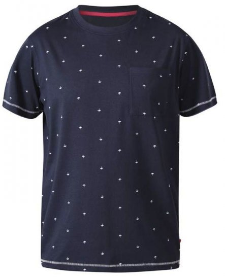 D555 Forbes Umbrella Printed Crew Neck T-Shirt Navy - T-shirts - Grote Maten T-shirts Heren