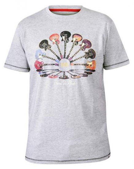 D555 Gillard Guitars Crew Neck Printed T-Shirt Grey - T-shirts - Grote Maten T-shirts Heren