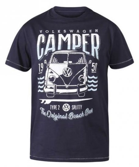 D555 Gorton Official Licensed VW Product Campervan Printed T-Shirt Navy - T-shirts - Grote Maten T-shirts Heren