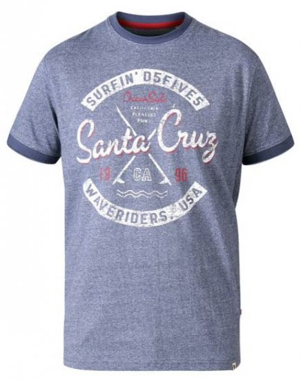 D555 Gove Santa Cruz Surfer Print Ringer T-Shirt Navy - T-shirts - Grote Maten T-shirts Heren