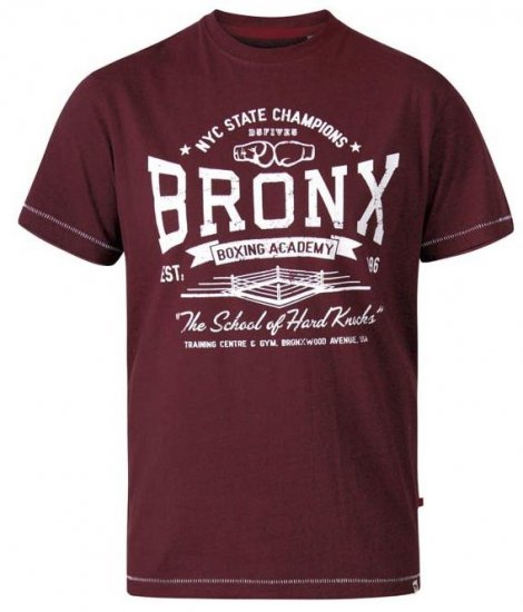 D555 Huddlestone Bronx Boxing Crew Neck Printed T-Shirt Red - T-shirts - Grote Maten T-shirts Heren