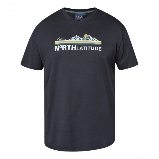North Latitude Mountain T-Shirt V-Neck Zwart - T-shirts - Grote Maten T-shirts Heren