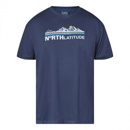 North Latitude Mountain T-Shirt V-Neck Navyblauw - T-shirts - Grote Maten T-shirts Heren