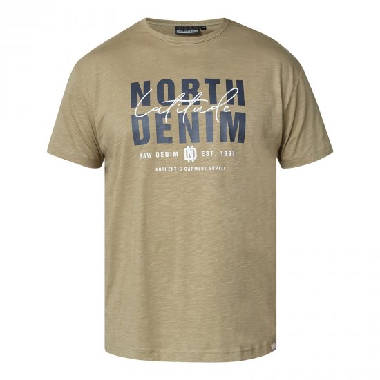 North Latitude T-Shirt Slub With Print Bruin/Beige - T-shirts - Grote Maten T-shirts Heren