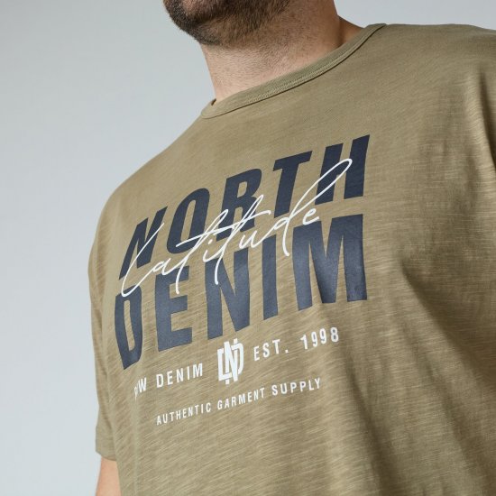 North Latitude T-Shirt Slub With Print Bruin/Beige - T-shirts - Grote Maten T-shirts Heren