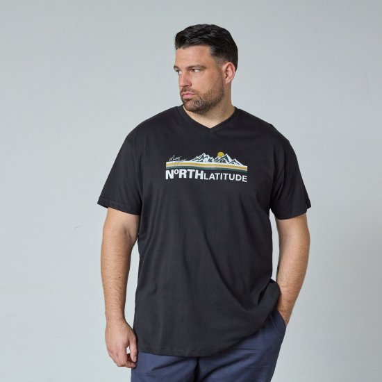 North Latitude Mountain T-Shirt V-Neck Zwart - T-shirts - Grote Maten T-shirts Heren