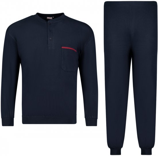 Adamo Brian Long Sleeve Pyjama with Cuffs Navy - Ondergoed & zwem - Grote Maten Ondergoed Heren